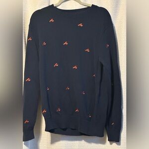 J. Crew Dark Blue Sweater with Red Crawfish Accents